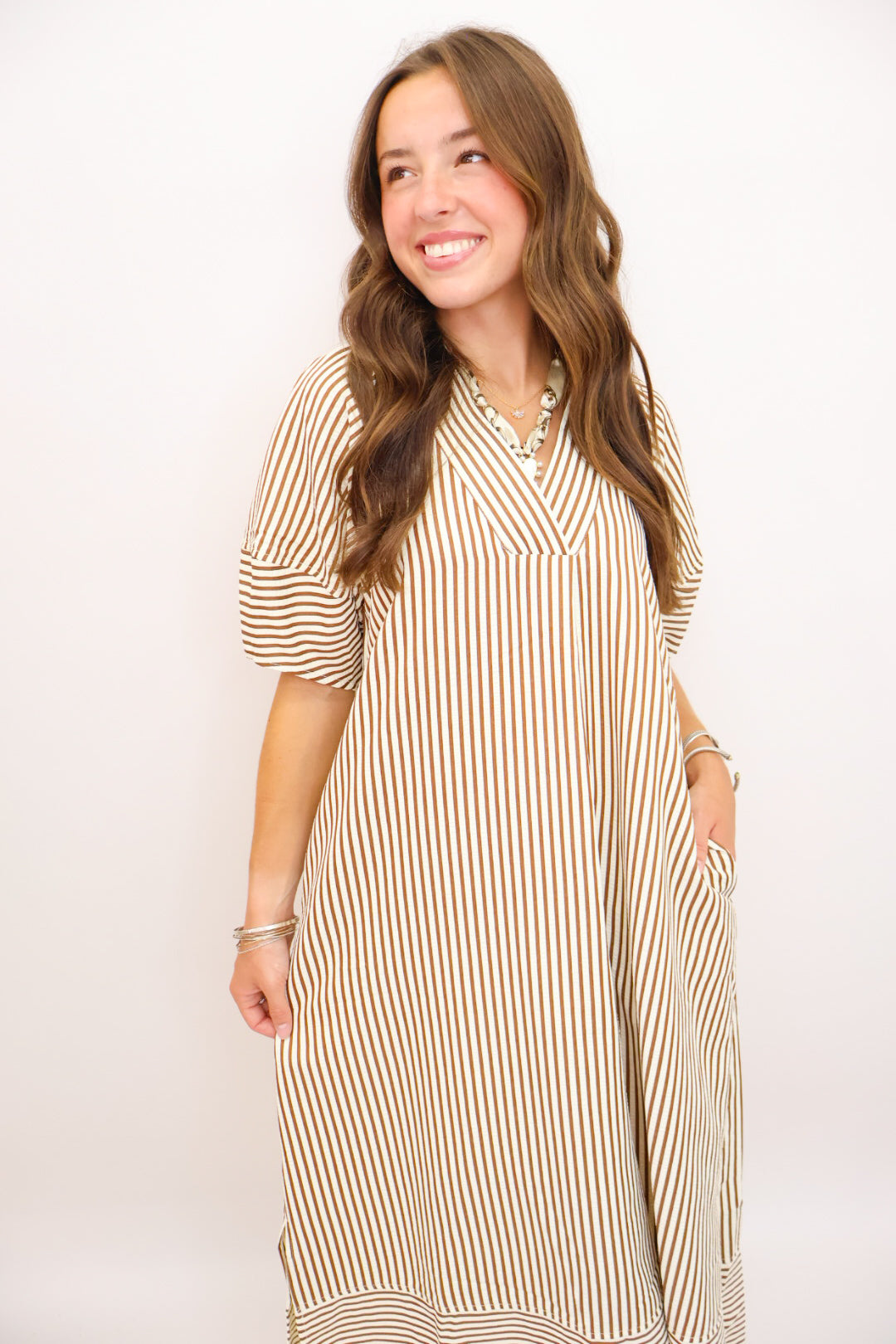 MS Striped Midi Dress - Brown