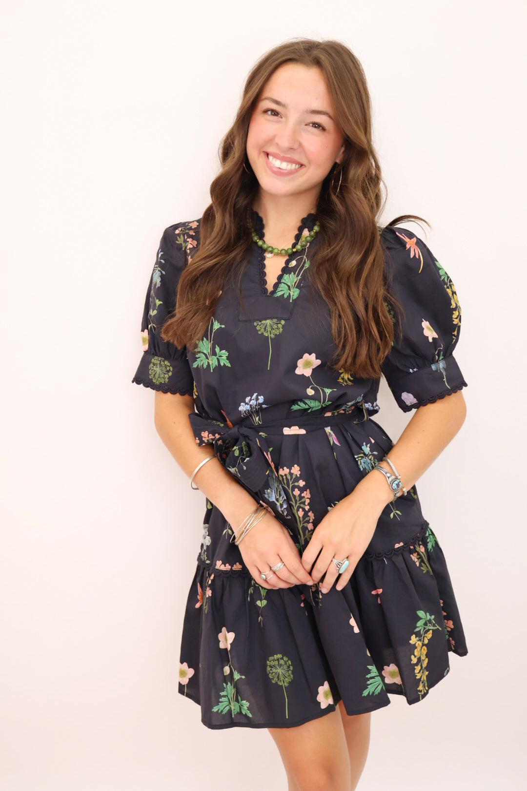 MS Black Floral Belted Dress
