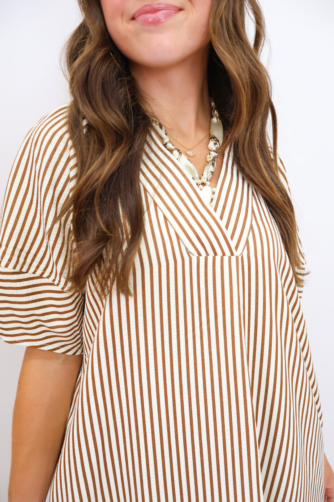 MS Striped Midi Dress - Brown