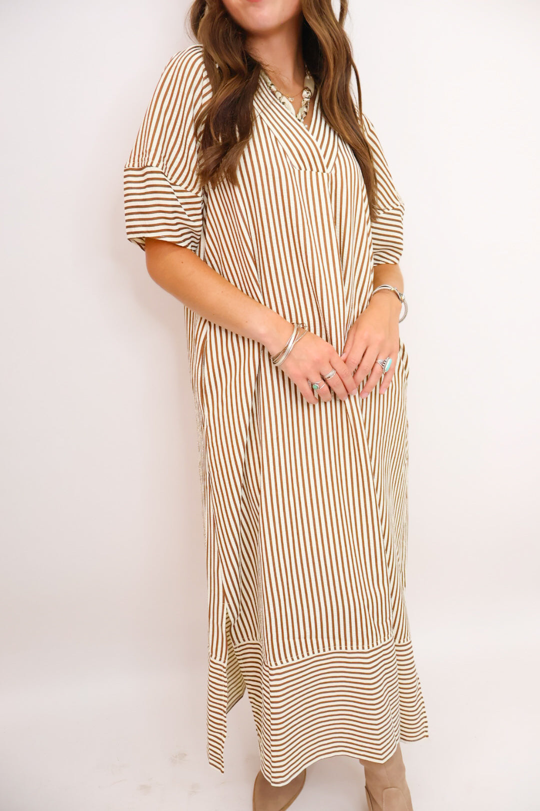 MS Striped Midi Dress - Brown