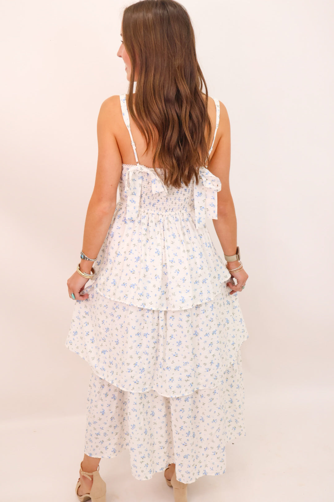 MS Vintage Charm Blue Floral Midi Dress