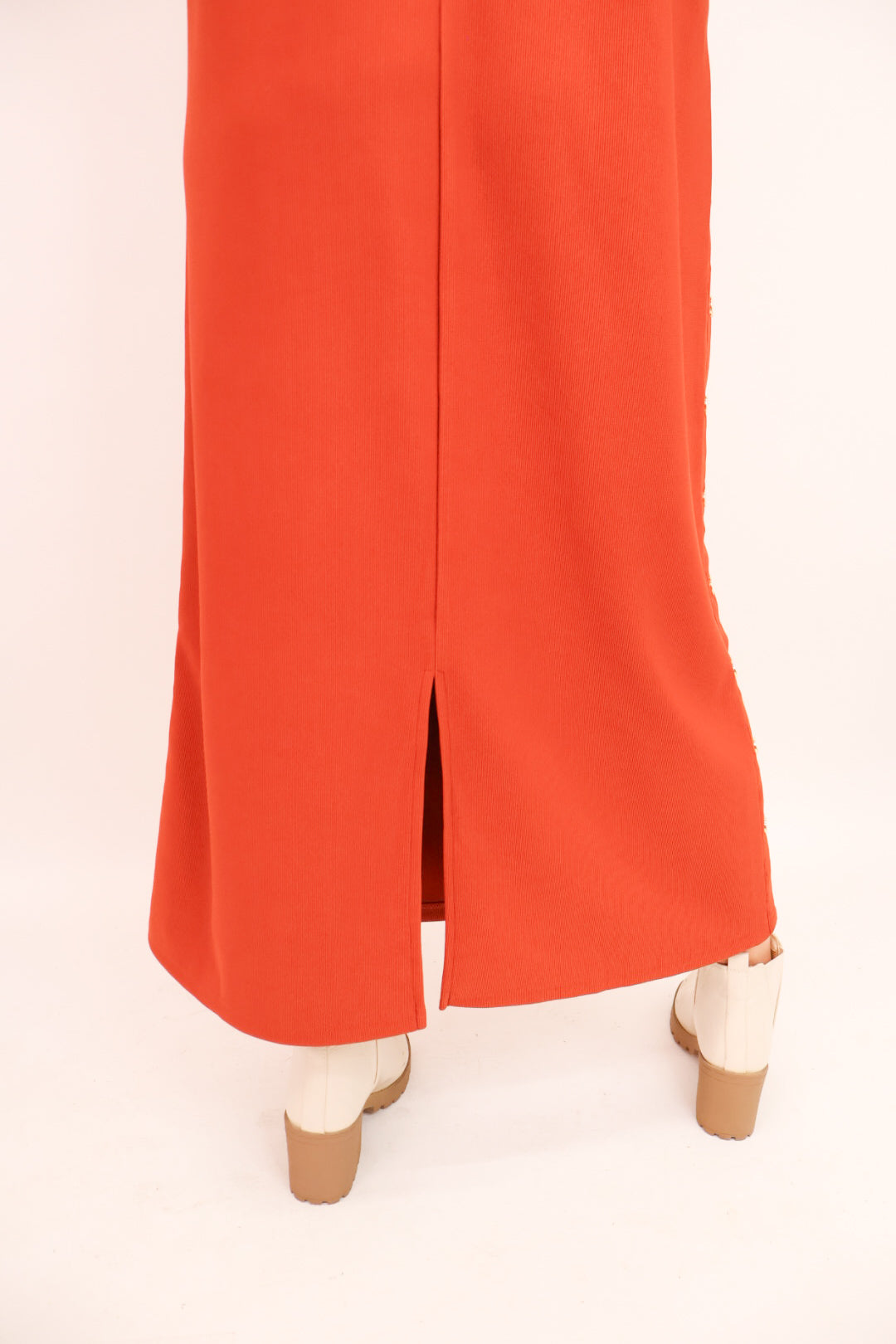 MS Gold Studded Rust Sleeveless Midi Dress