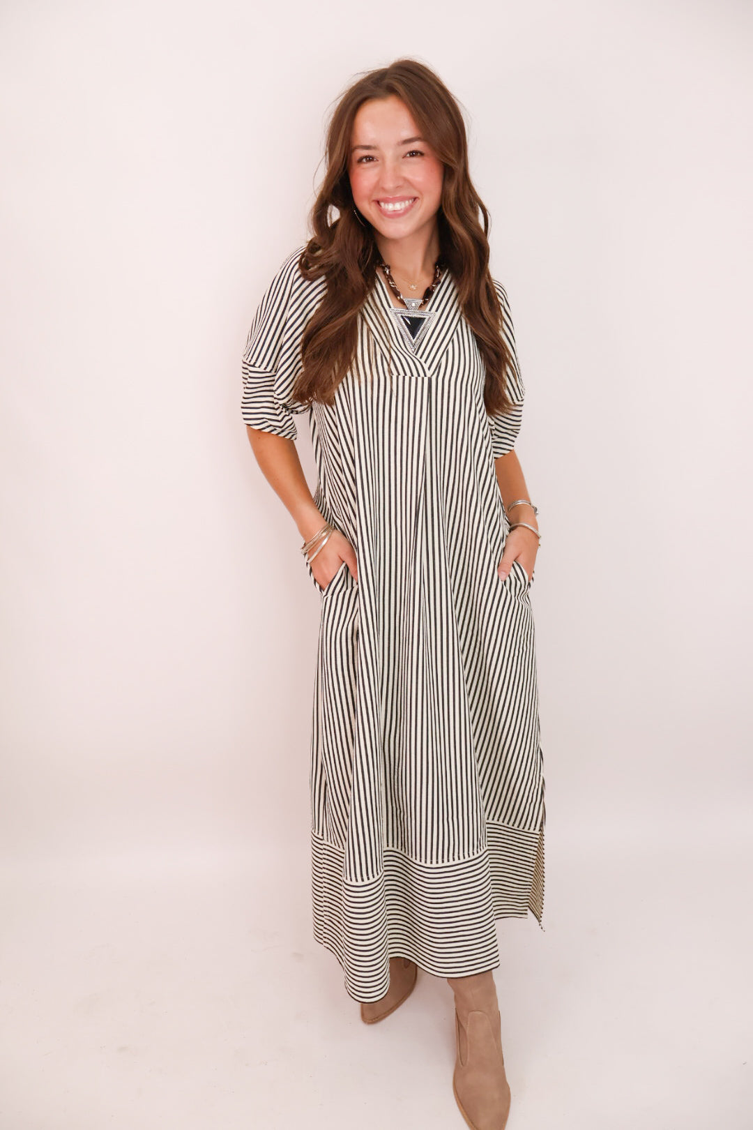 MS Striped Midi Dress - Black