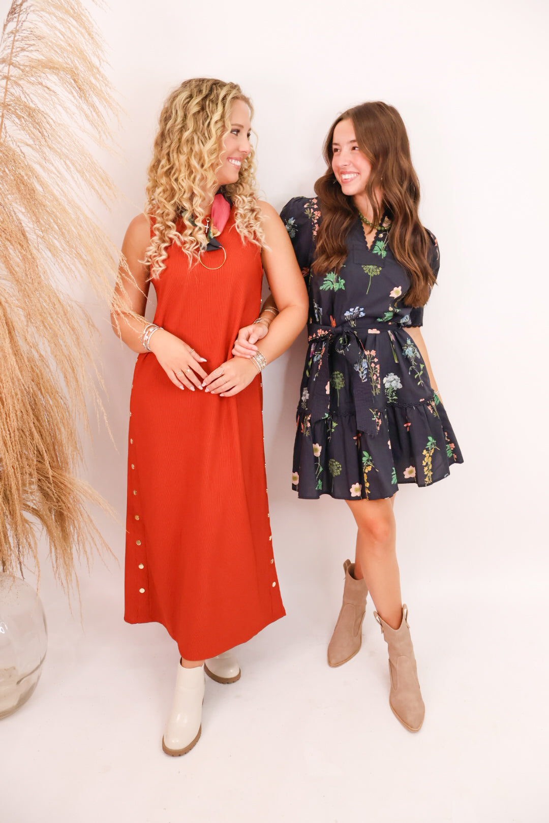 MS Black Floral Belted Dress