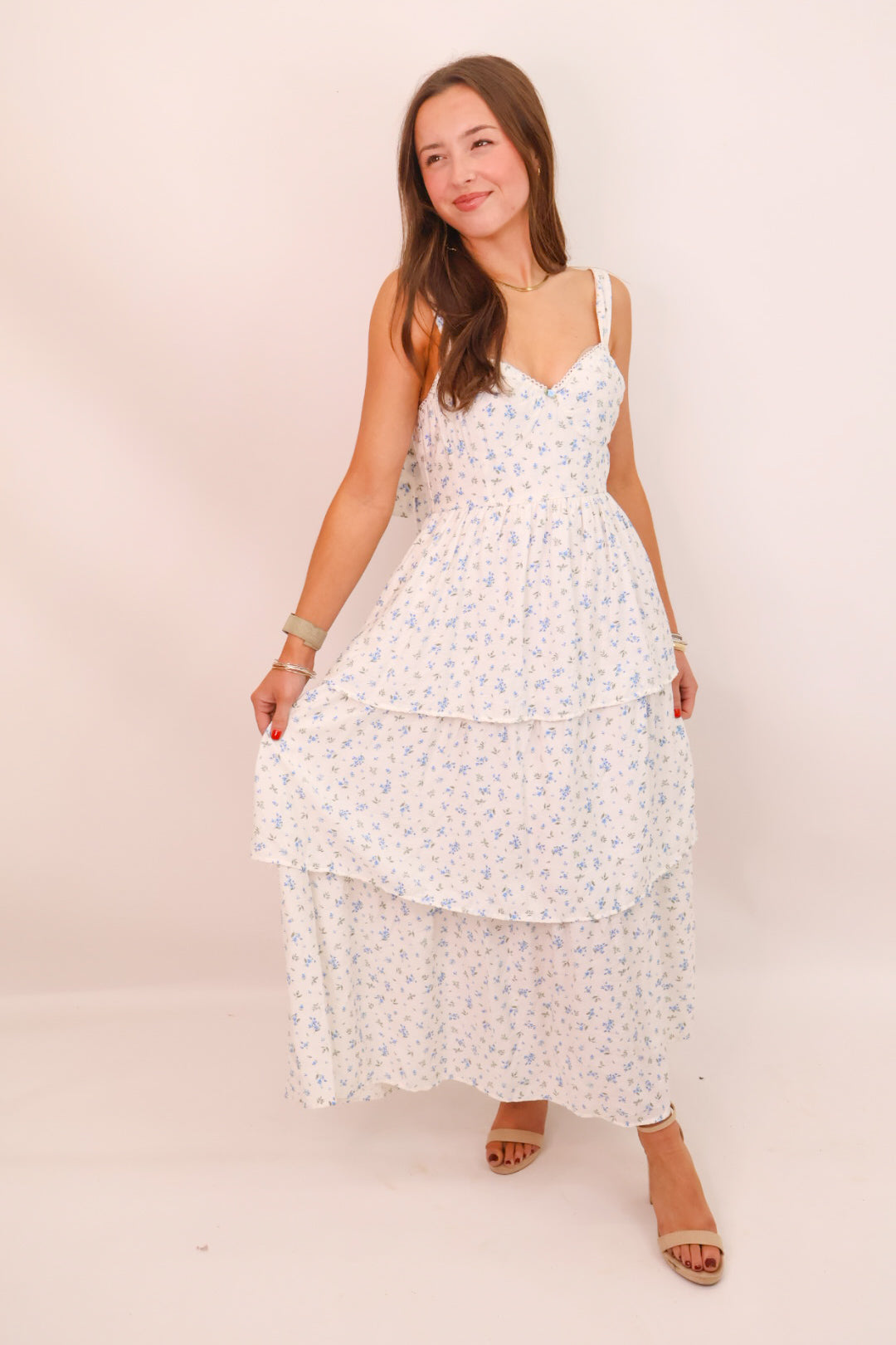 MS Vintage Charm Blue Floral Midi Dress