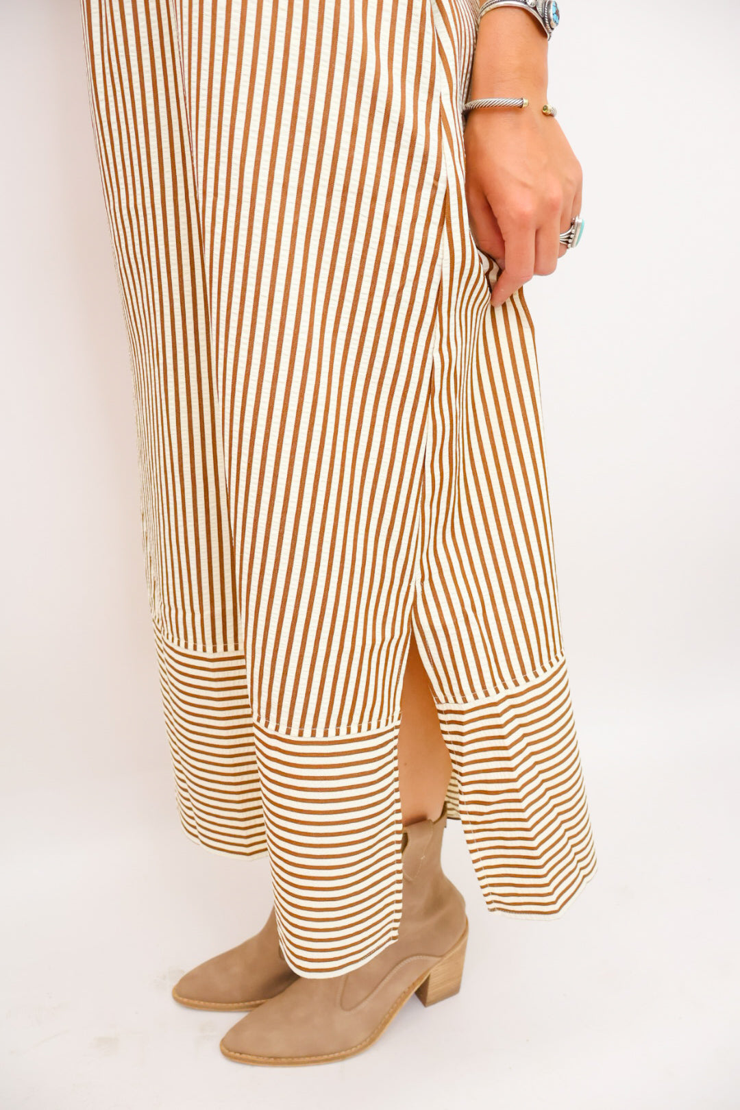 MS Striped Midi Dress - Brown