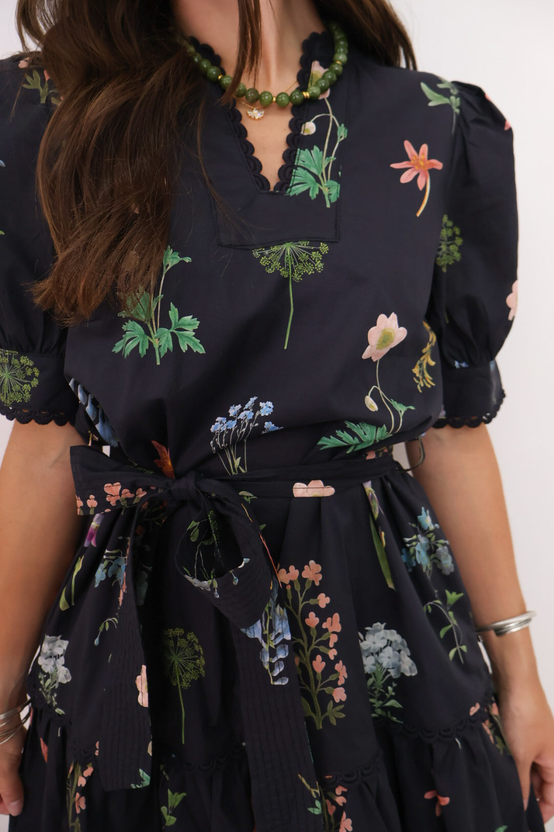 MS Black Floral Belted Dress