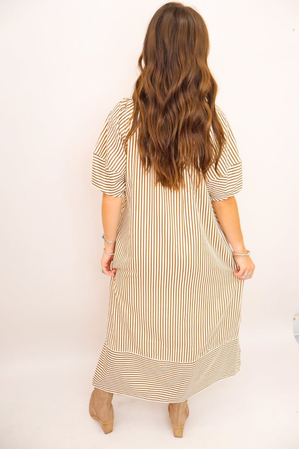 MS Striped Midi Dress - Brown