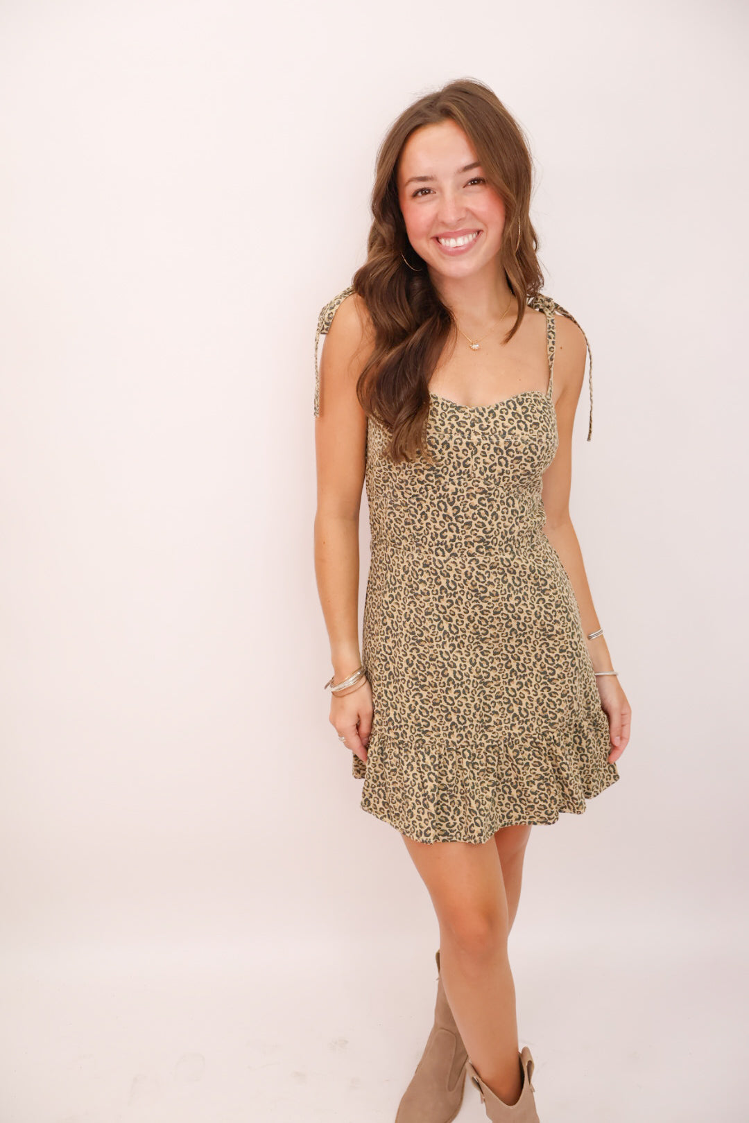 MS Washed Denim Leopard Mini Dress