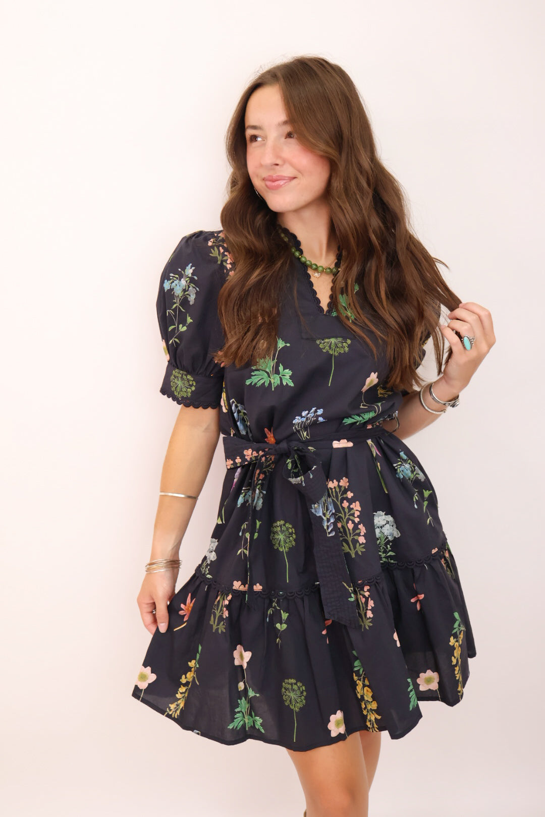 MS Black Floral Belted Dress