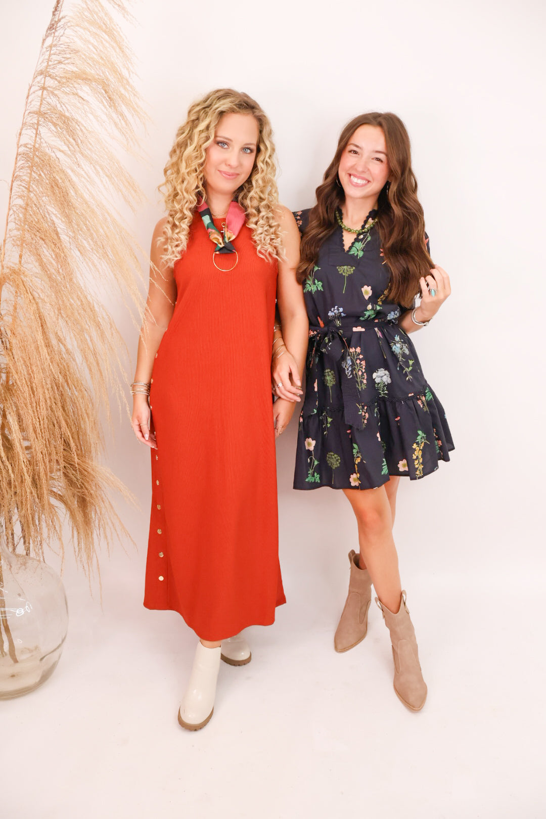 MS Gold Studded Rust Sleeveless Midi Dress