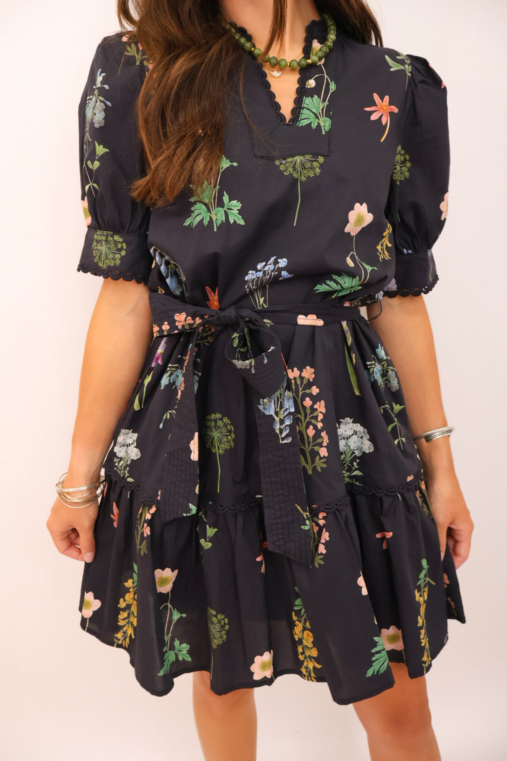 MS Black Floral Belted Dress
