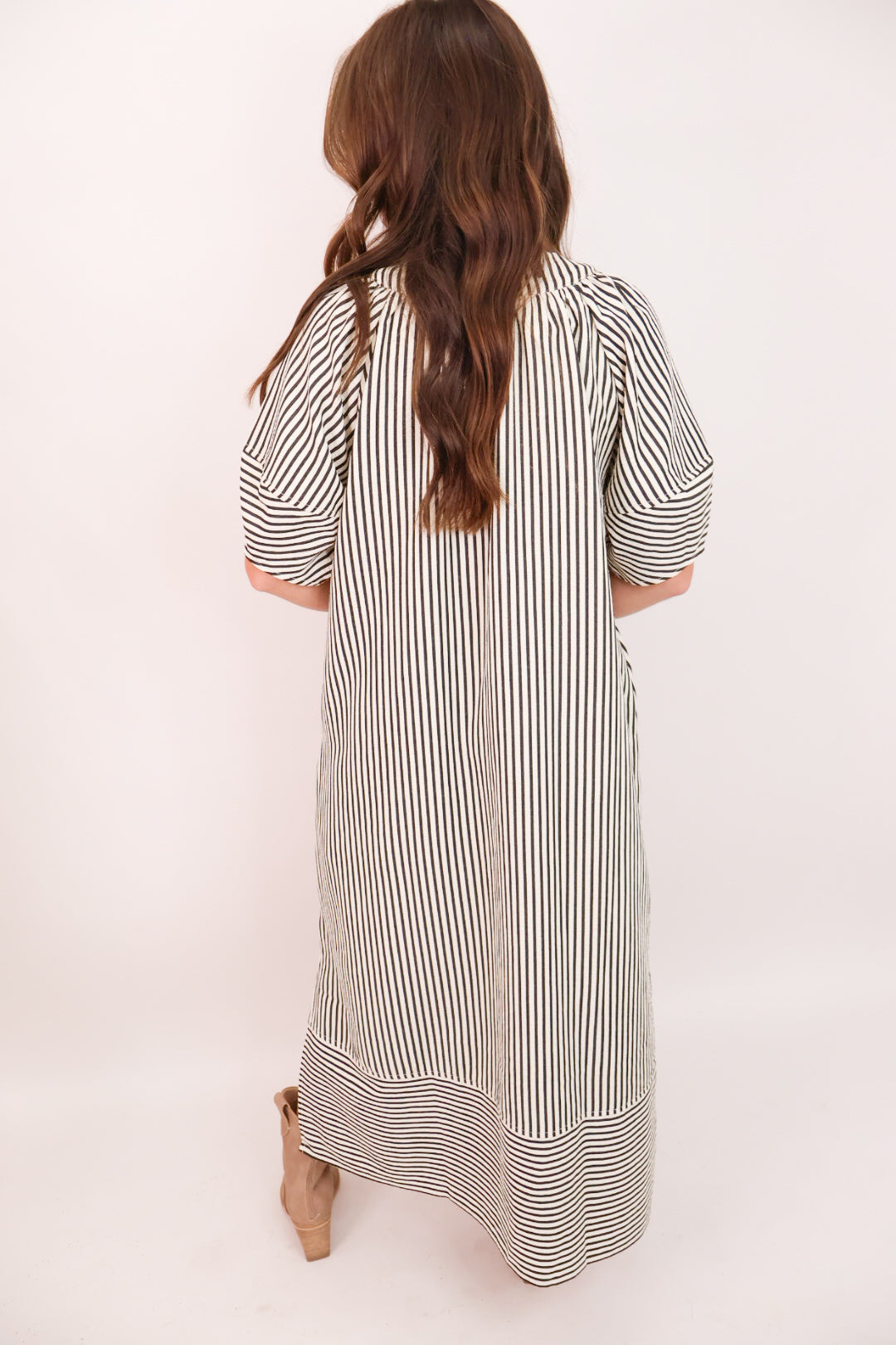 MS Striped Midi Dress - Black