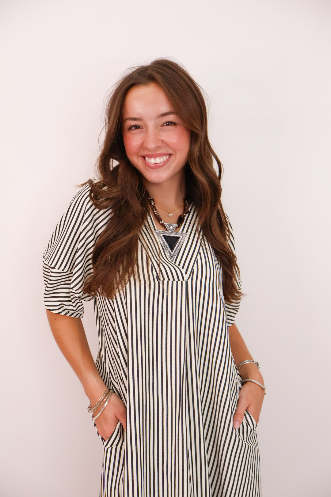 MS Striped Midi Dress - Black
