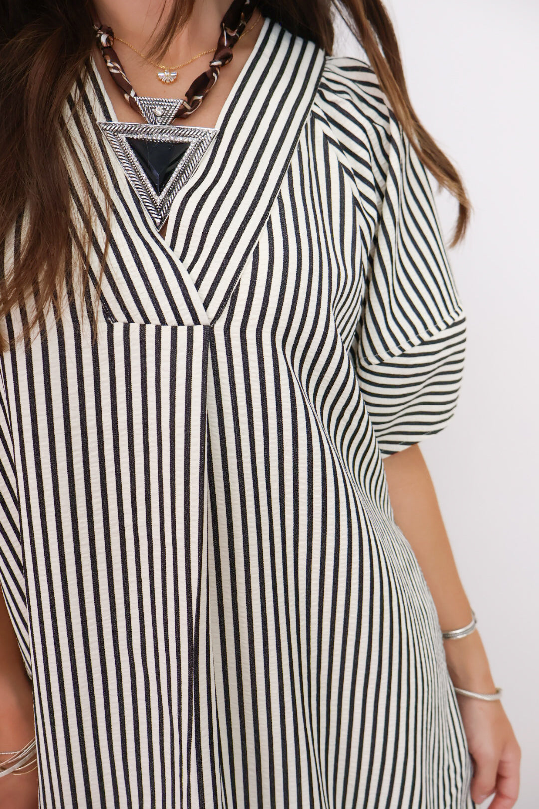 MS Striped Midi Dress - Black